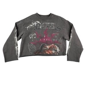 Civil Regime Sweater Women's Medium Gray‎ Chaos Cropped Distressed Pullover EUC